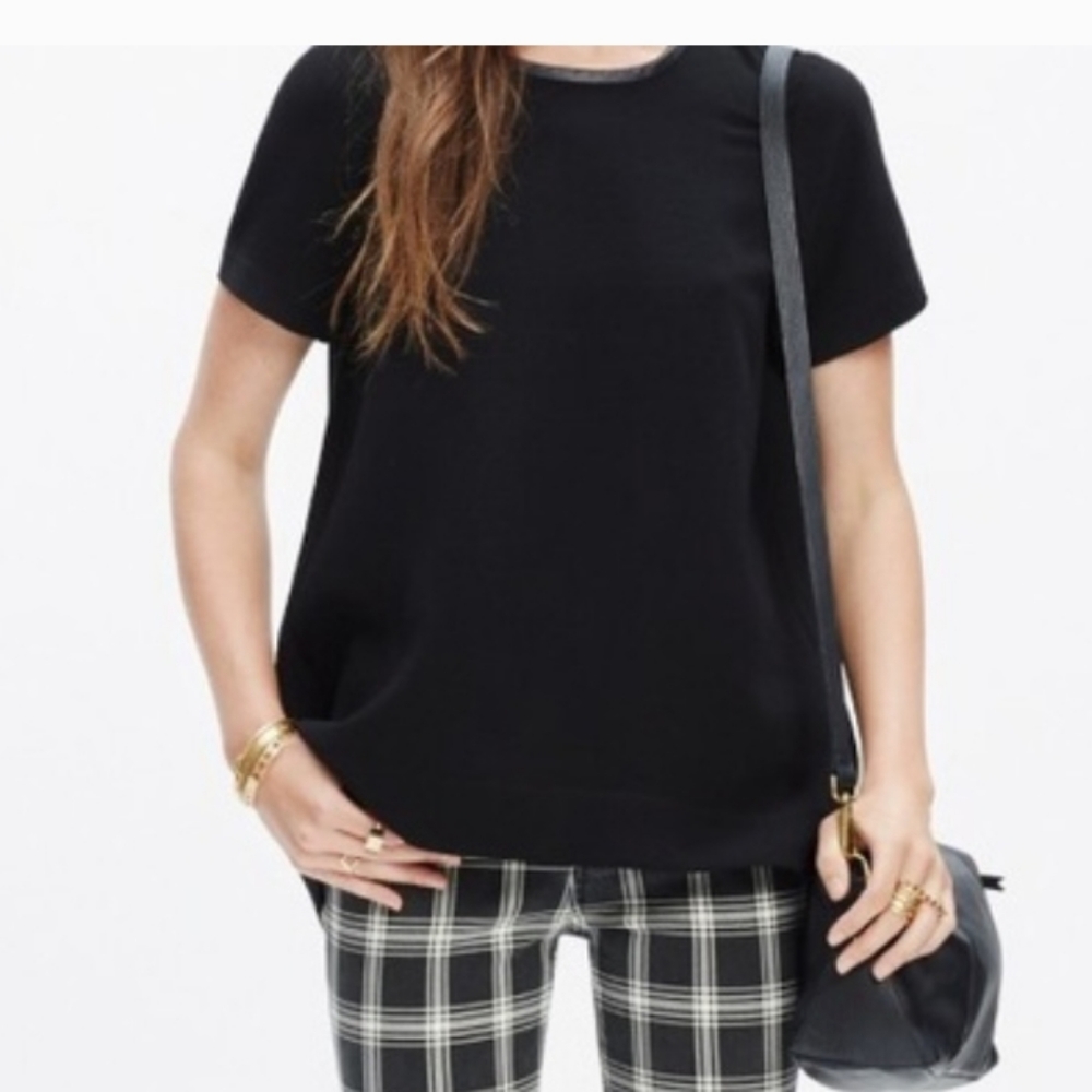 Madewell Leather Trim Tailor Black Top Size XS